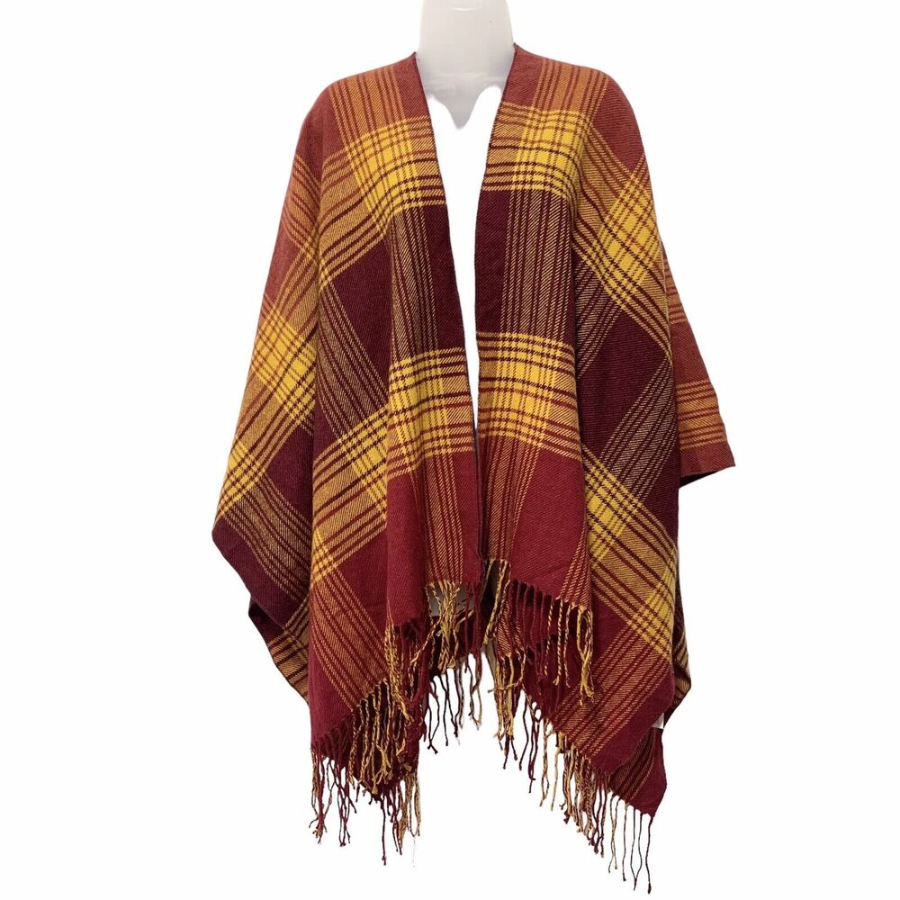 Say What Womens Shawl Poncho Blanket Wrap Multicolor Plaid Soft One Size